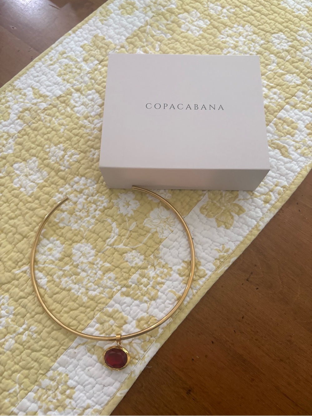 Gold Choker Necklace with Red Pendant